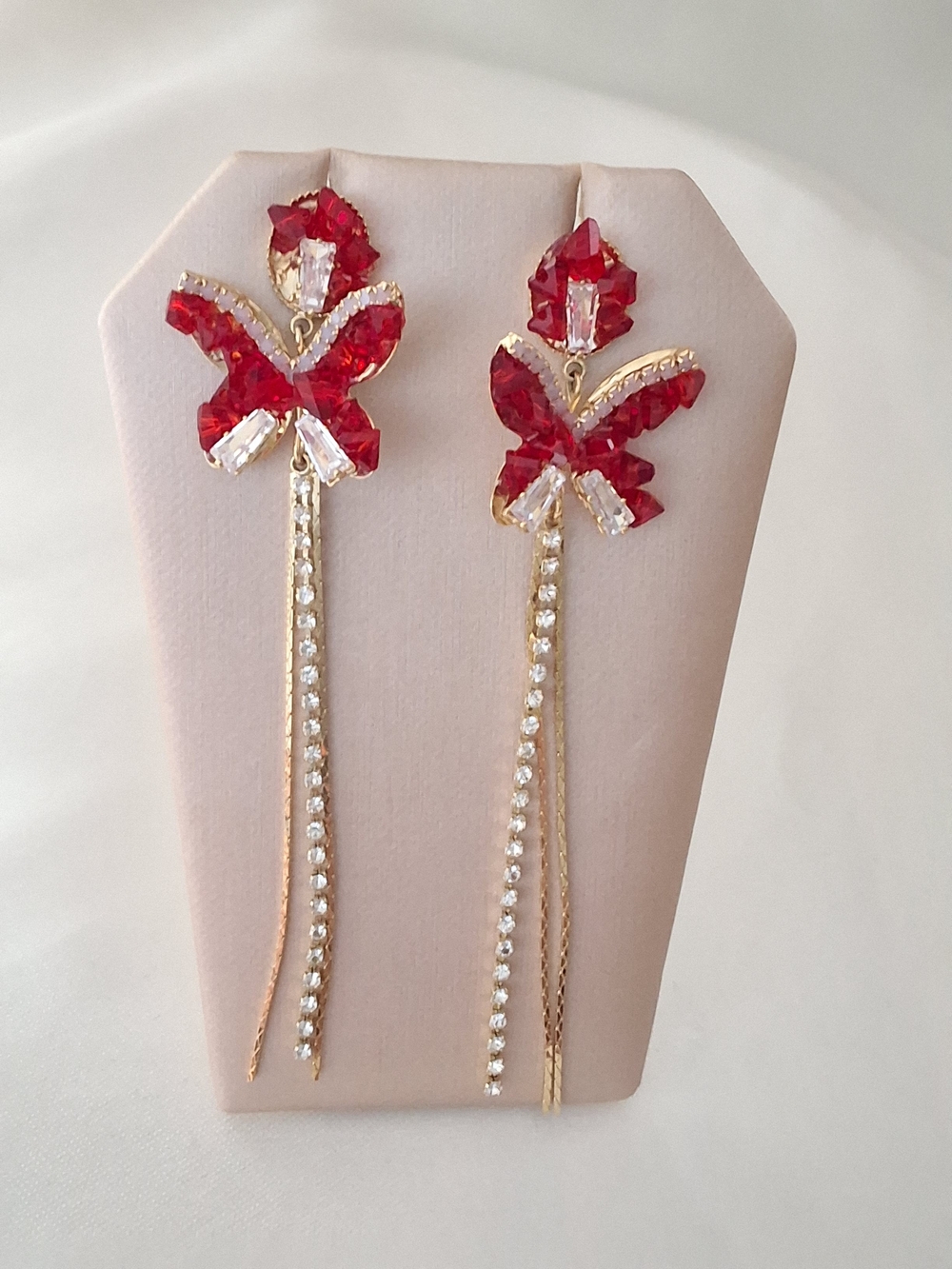 Gold-Plated Red Crystal Drop Earrings
